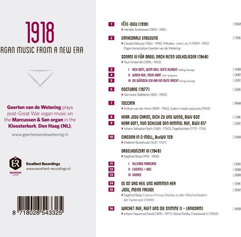 1918 – Organ Music from a new Era_Geerten van de Wetering_Diamond line_excellent recordings_bottemcard